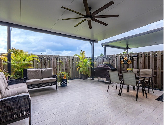 view of patio / terrace featuring outdoor lounge area and ceiling fan