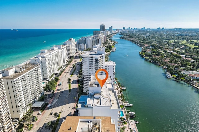 aerial view with a water view