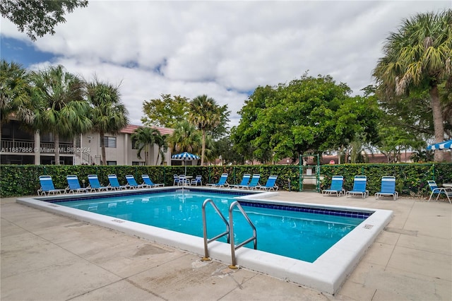 view of swimming pool with a patio area