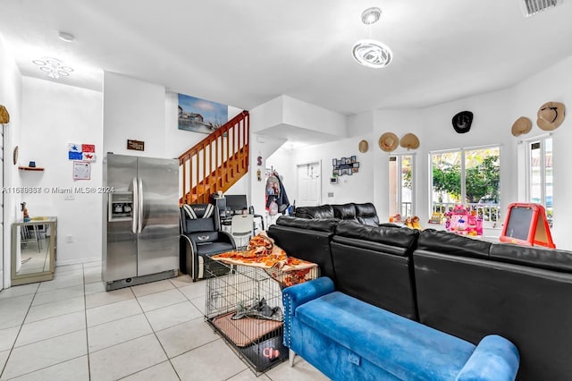 living room featuring light tile patterned floors