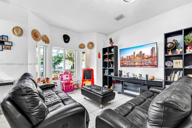 living room featuring light tile patterned floors