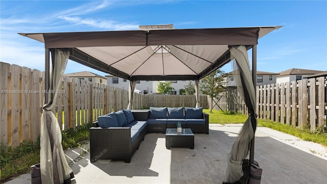 view of patio / terrace featuring a gazebo and an outdoor hangout area