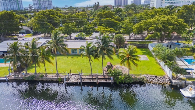 bird's eye view featuring a water view