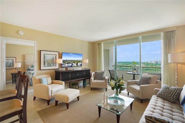 view of tiled living room