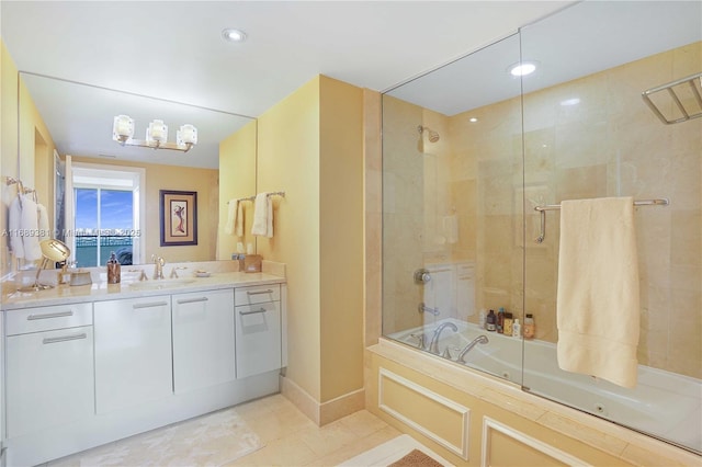 full bathroom featuring combined bath / shower with glass door, vanity, and recessed lighting