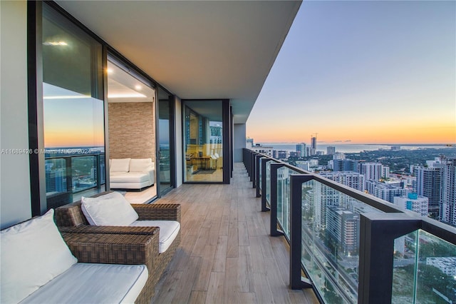 view of balcony at dusk