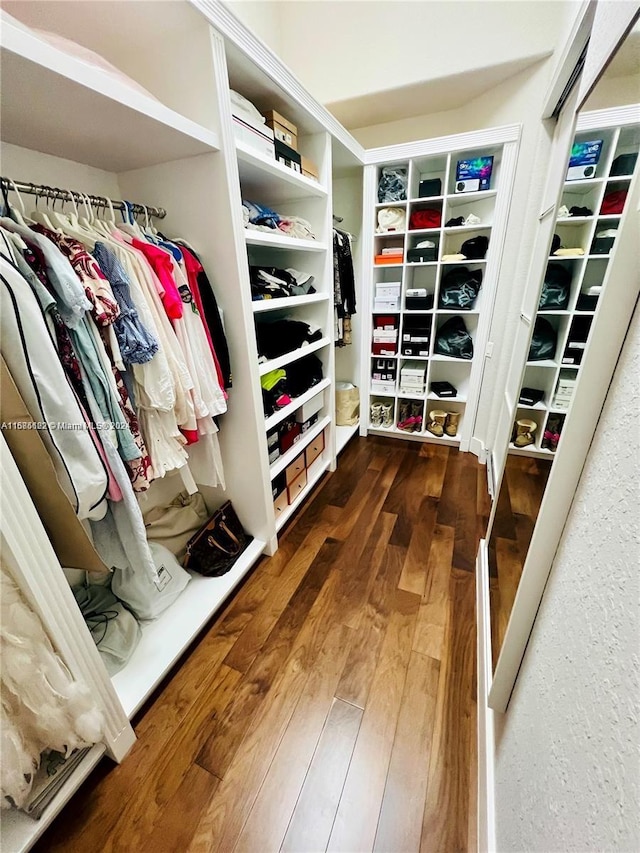 spacious closet with dark hardwood / wood-style floors