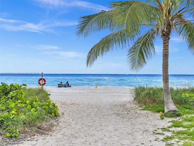 view of water feature featuring a beach view