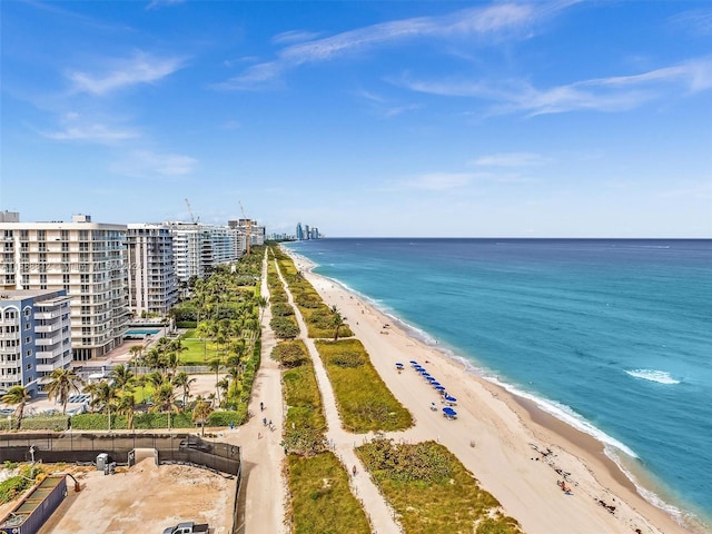 view of water feature with a beach view