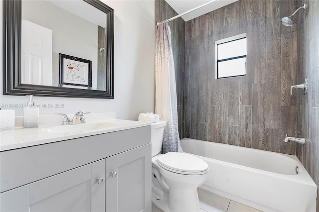 full bathroom with tile patterned flooring, vanity, shower / bath combination with curtain, and toilet