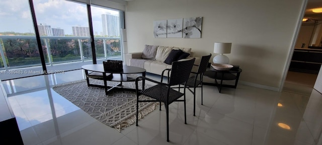 living room with tile patterned floors