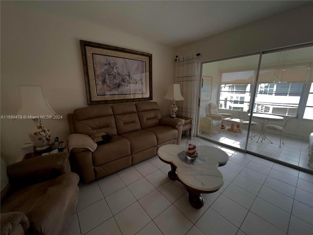 living room featuring light tile patterned floors