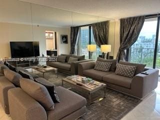 living room featuring tile patterned floors