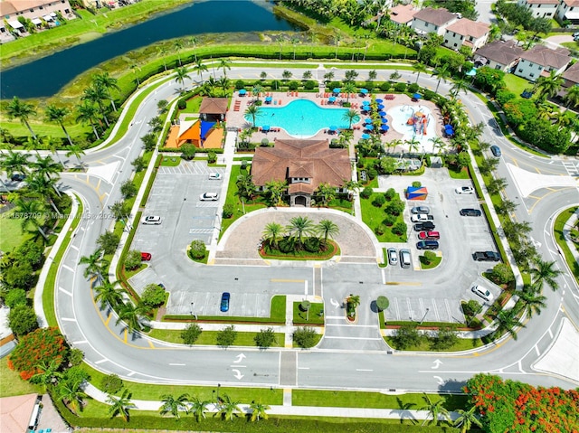 aerial view with a water view