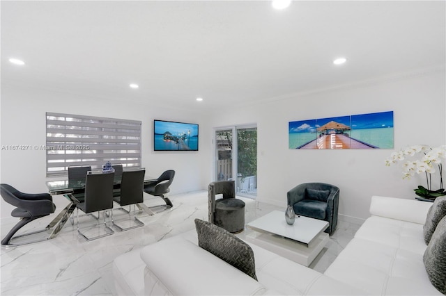 living room featuring ornamental molding