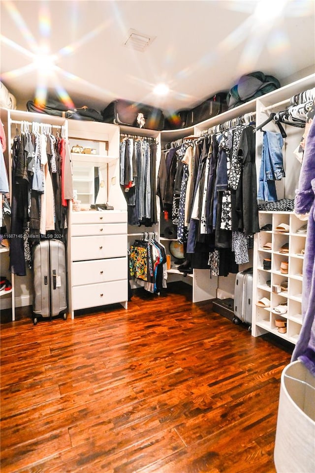 walk in closet with hardwood / wood-style flooring