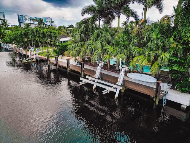 dock area featuring a water view