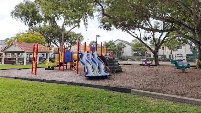 view of play area with a yard