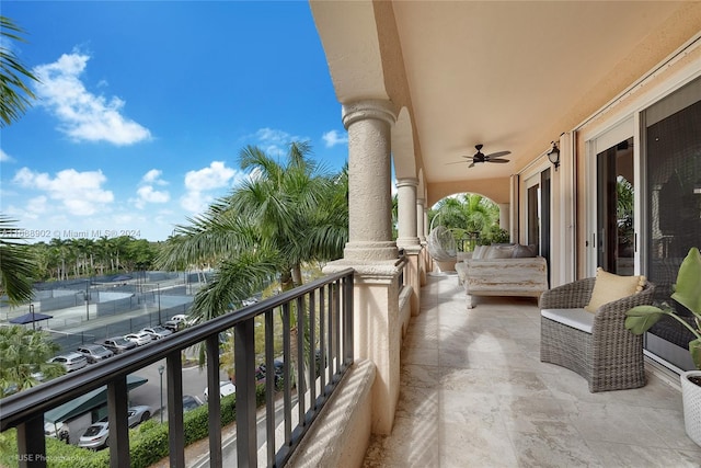 balcony with ceiling fan