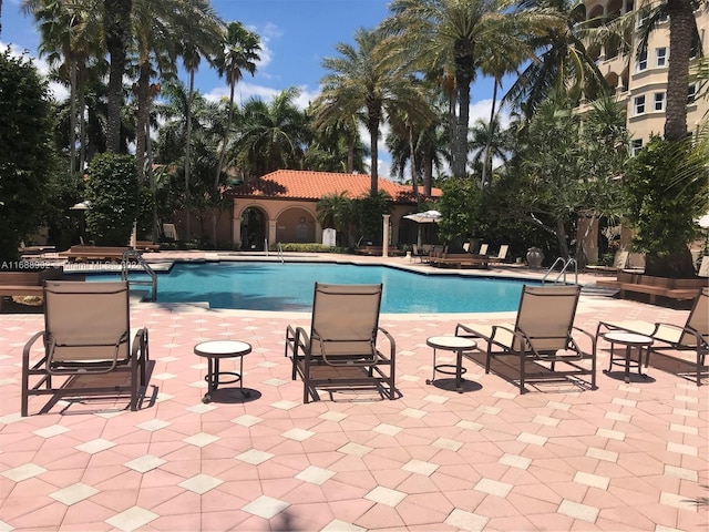 view of swimming pool featuring a patio