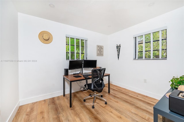 office with a wealth of natural light and light hardwood / wood-style floors