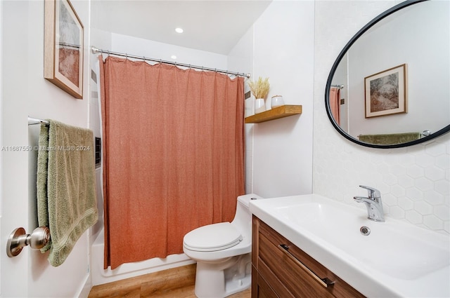 226 SW 104th Ct, Sweetwater, FL 33174 - bathroom with vanity, toilet, shower / bath combo, tasteful backsplash, and wood finished floors