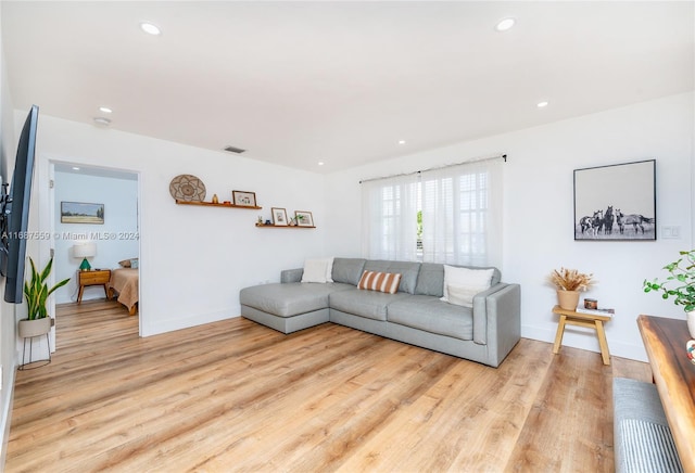 living room featuring light wood-type flooring