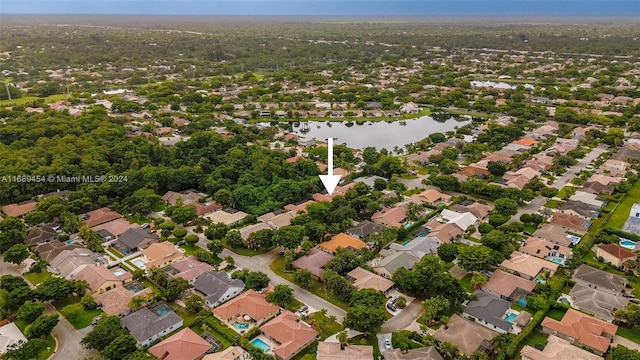 drone / aerial view featuring a water view