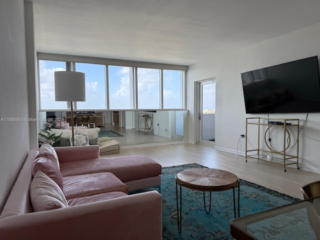 living room featuring plenty of natural light and light wood-type flooring