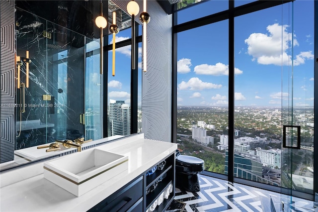 bathroom featuring a wealth of natural light, vanity, and toilet