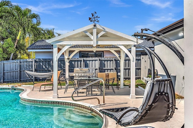 view of swimming pool featuring a patio area