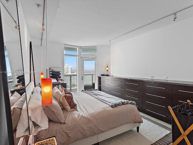 bedroom featuring carpet flooring and track lighting