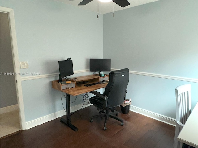 home office featuring dark hardwood / wood-style flooring