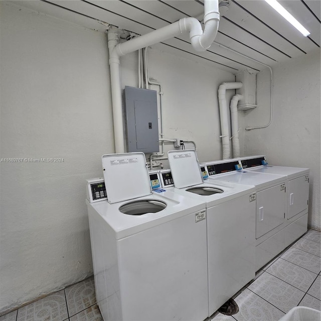 washroom featuring electric panel and washer and dryer