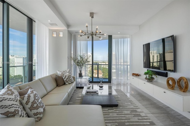 living room featuring a chandelier