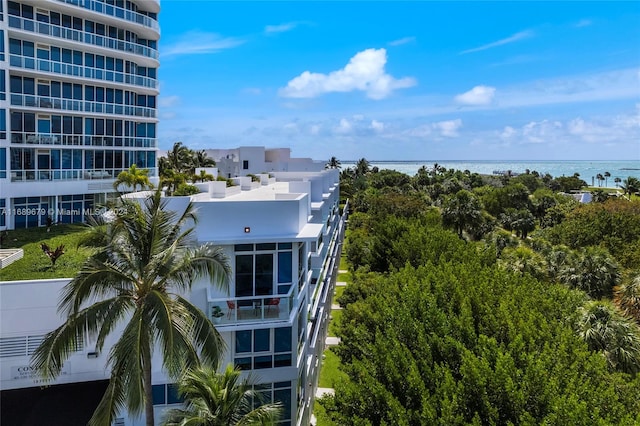 exterior space featuring a water view