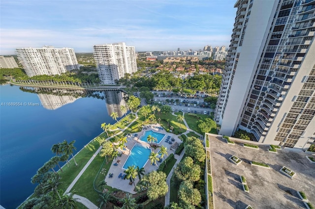 aerial view with a water view