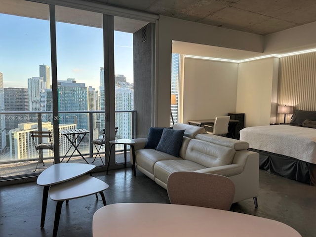 bedroom with a wall of windows