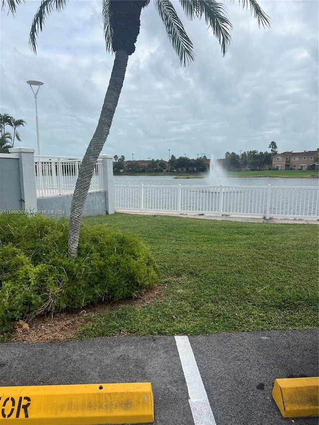 view of yard with a water view