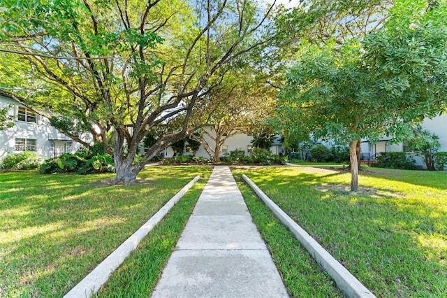 view of property's community with a lawn