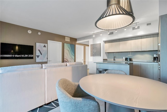 dining room with rail lighting