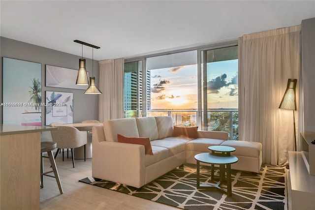 living room with floor to ceiling windows