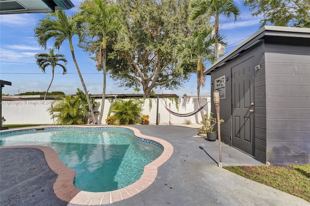 view of swimming pool with a patio