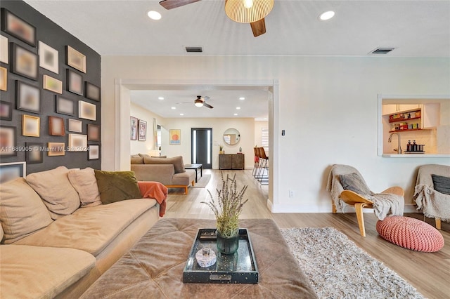 living room featuring light hardwood / wood-style flooring