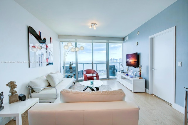 living room with light hardwood / wood-style floors