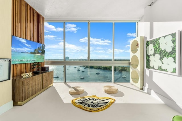 interior space featuring a wall of windows