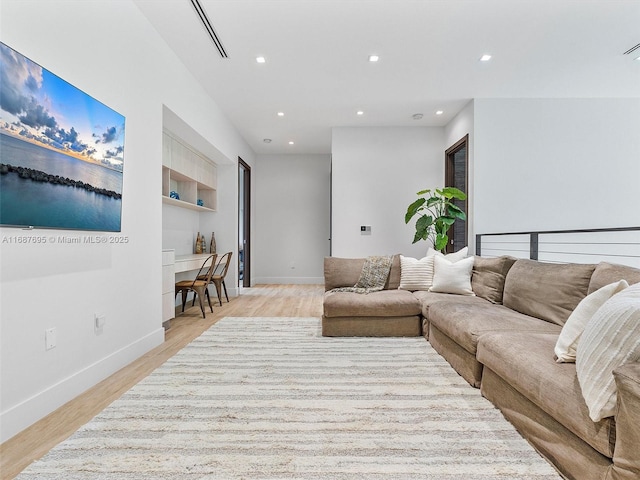 living room featuring light wood-type flooring