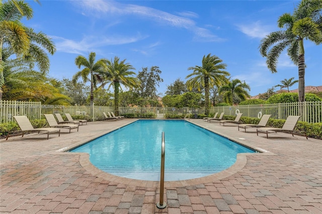 view of swimming pool featuring a patio