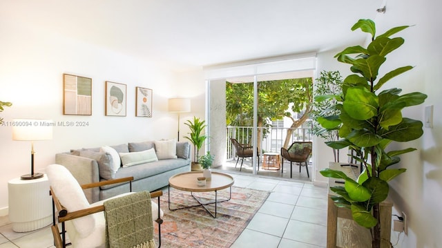 living room with light tile patterned floors