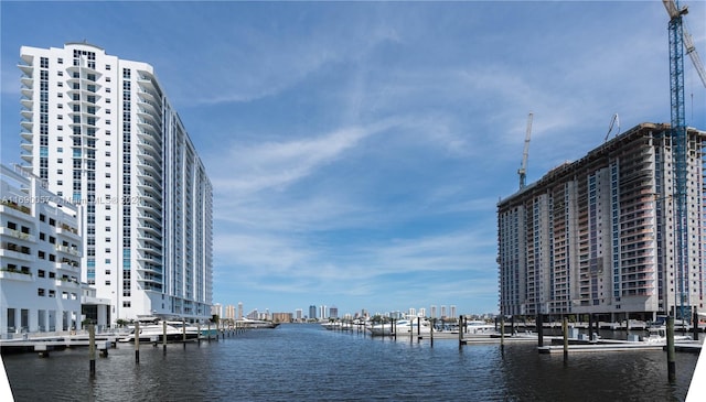 view of water feature featuring a dock